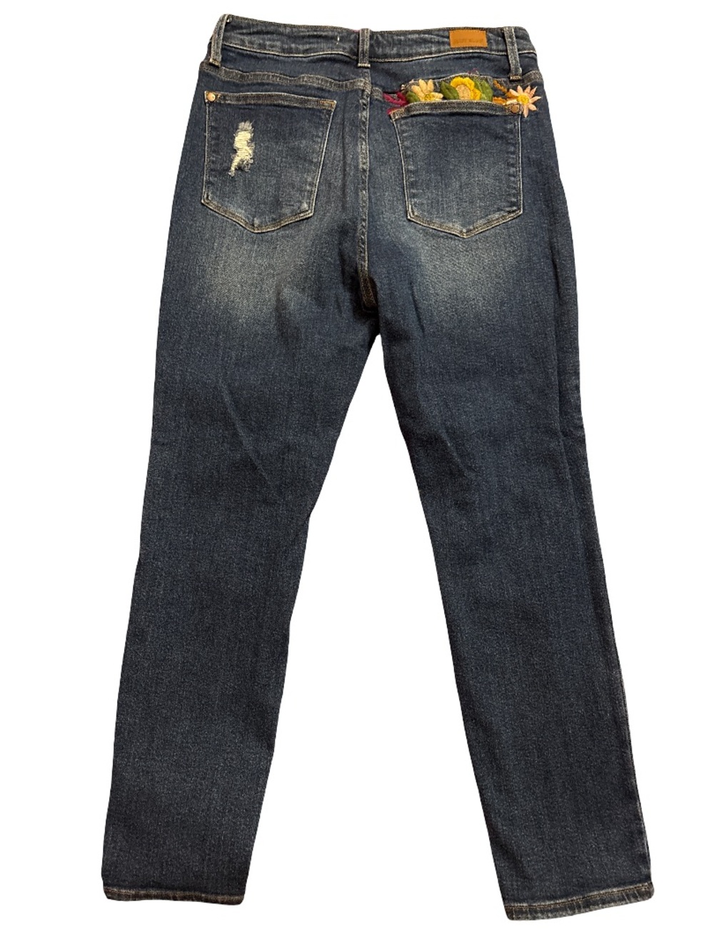 Judy Blue Dark Blue Straight Leg Jeans with Floral Embroidery